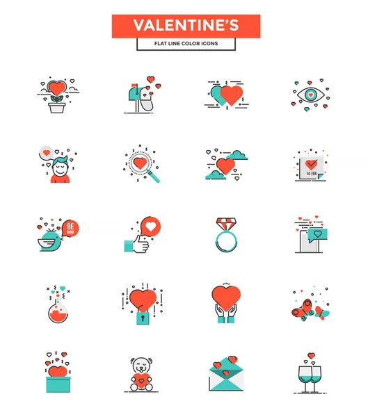 Platte lijn kleur pictogrammen - Valentines — Stockvector