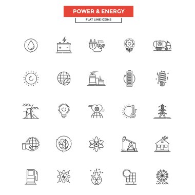 Düz çizgi simgeler - güç ve enerji