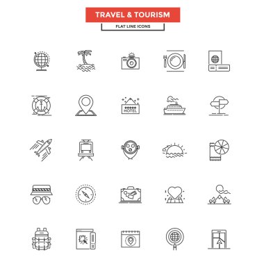 Düz çizgi simgeler - seyahat ve Turizm