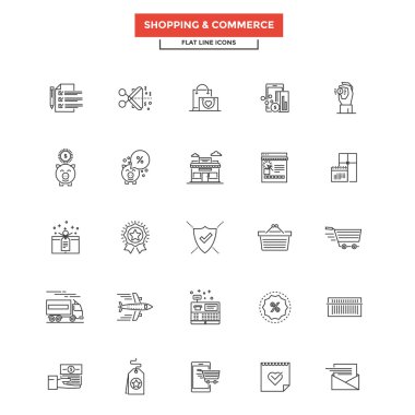 Düz çizgi simgeler - alışveriş ve ticaret