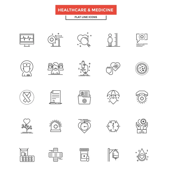 Linha plana Cor Icons- Cuidados de saúde e medicina — Vetor de Stock