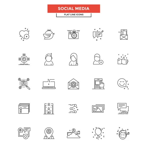 Platte lijn pictogrammen - sociale media — Stockvector