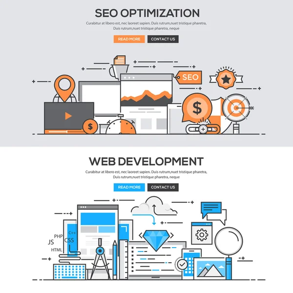 Conceito de linha de projeto plana - Seo & Desenvolvimento — Vetor de Stock