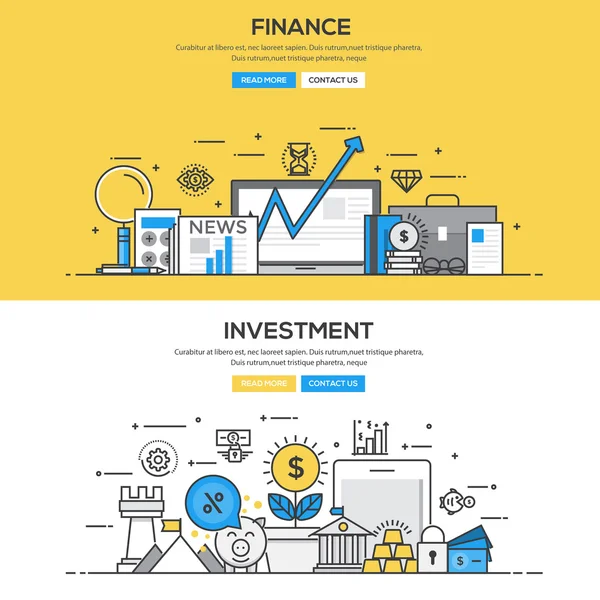 Concepto de línea de diseño plano - Inversión y finanzas — Archivo Imágenes Vectoriales