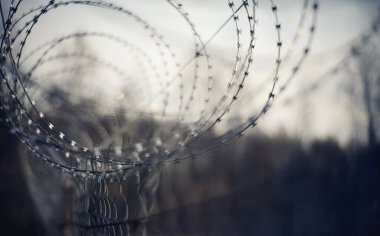 Dikenli tel bobinli bulanık arkaplan.