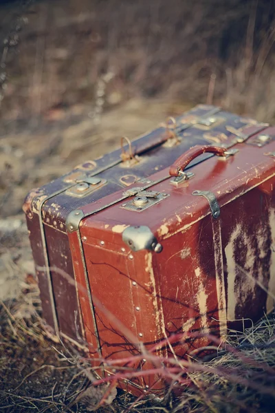 Two old vintage suitcases stand — Stock Photo, Image