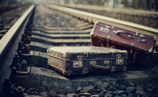 Old fashioned forgotten a suitcases — Stock Photo, Image