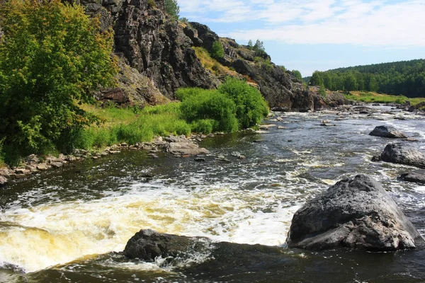 Rivière Coule Parmi Les Rives Vertes — Photo