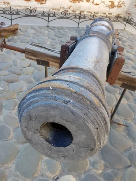 Antique Cast Iron Cannon Wooden Carriage — Stock Photo, Image