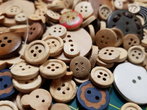 Colorful Wooden Buttons Sewing — Stock Photo, Image
