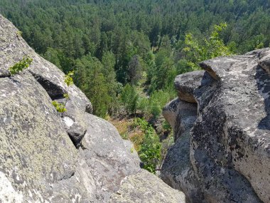 Sibirya Taiga 'sında granit kayalar