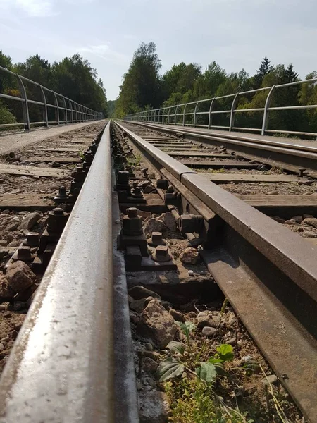 Velha Ferrovia Estende Até Horizonte — Fotografia de Stock