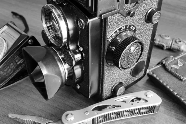 Caméra Film Vintage Avec Compteur Exposition Photographique — Photo