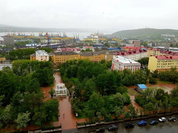 Panorama Poolhavenstad Moermansk — Stockfoto