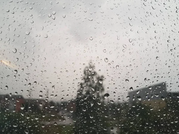 Las Gotas Lluvia Corren Por Cristal Ventana — Foto de Stock