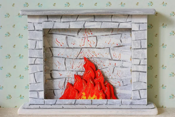 Játék Kandalló Égő Tűz — Stock Fotó