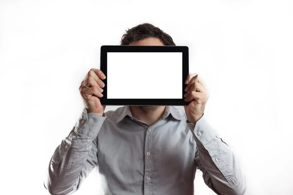 Affärsman med hjälp av en tablet PC — Stockfoto