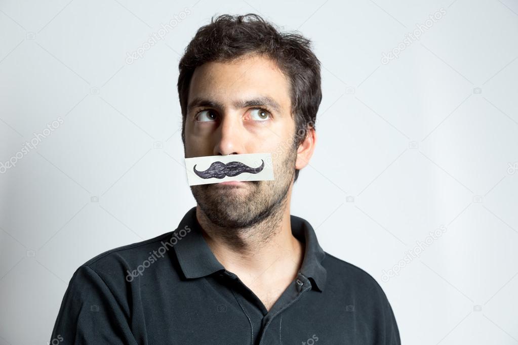 funny guy with fake moustache