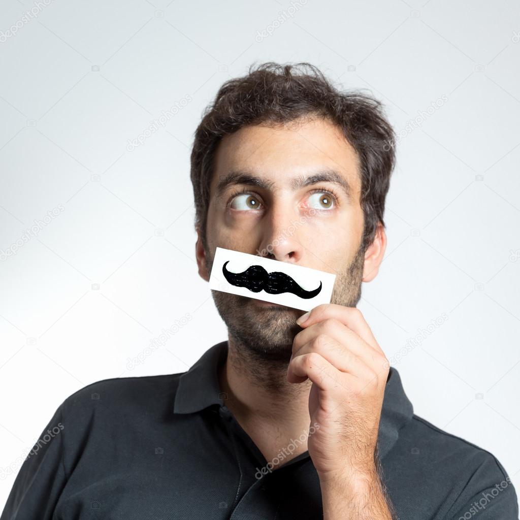 funny guy with fake moustache