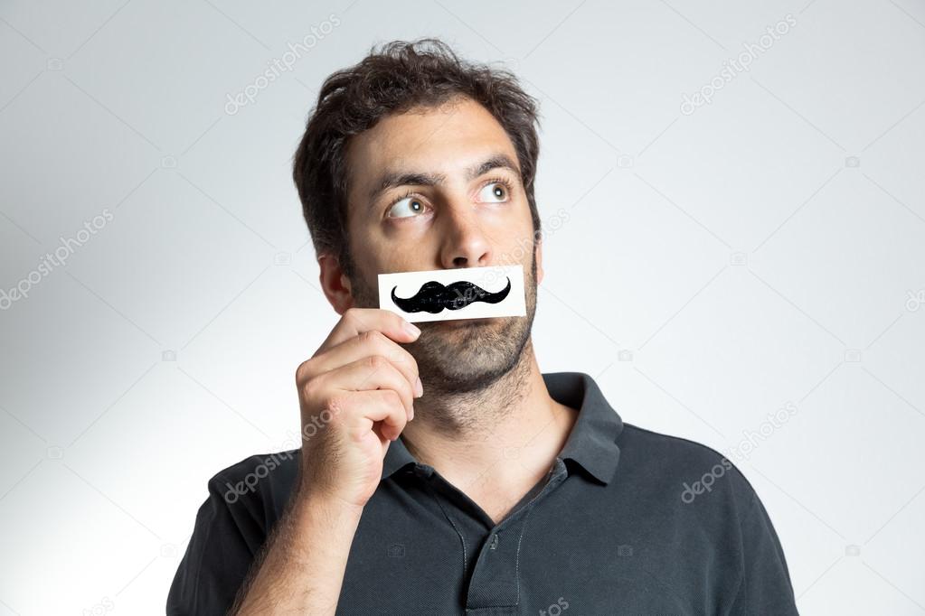 funny guy with fake moustache