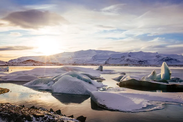 Izland, naplemente Jokulsarlon gleccser lagúna Stock Kép