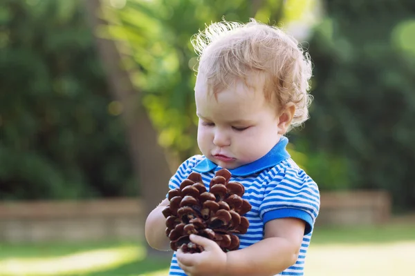 Little beautiful pretty happy girl sitting on  tree — Stock Photo, Image