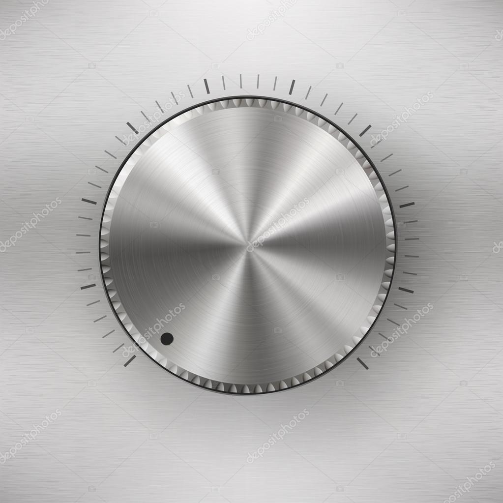 Volume knob with range scale , blank button template with realistic metal texture, for users interfaces, applications and apps, EPS 10 contains transparency