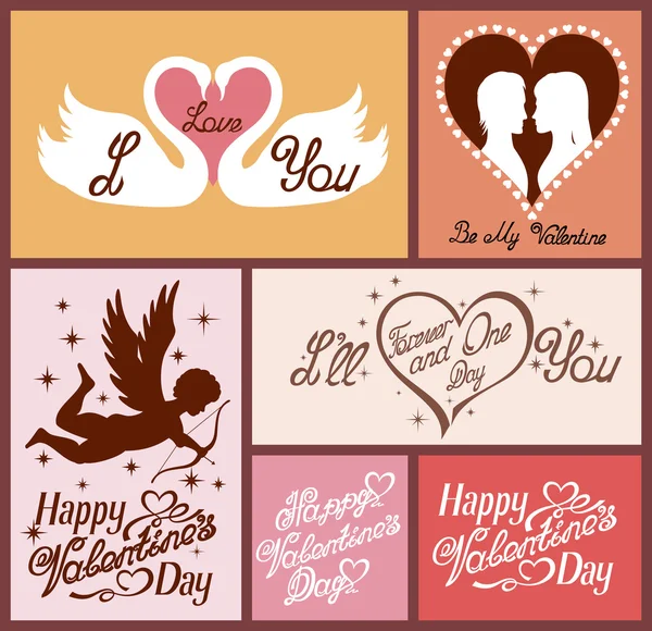 Conjunto de tarjetas de felicitación de San Valentín de diseño plano — Vector de stock