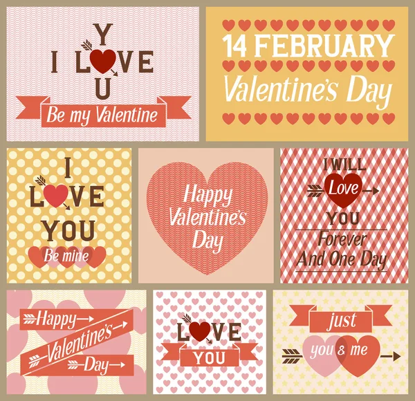 Conjunto de tarjetas de felicitación de San Valentín de diseño plano — Vector de stock