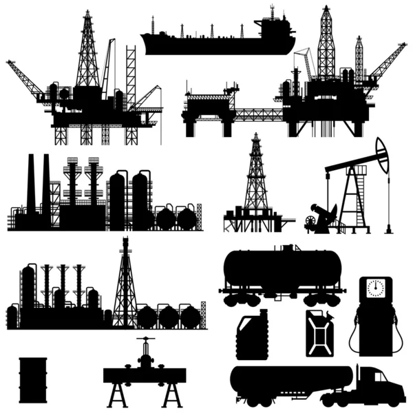 Silhouettes of Oil Industry — Stock Vector