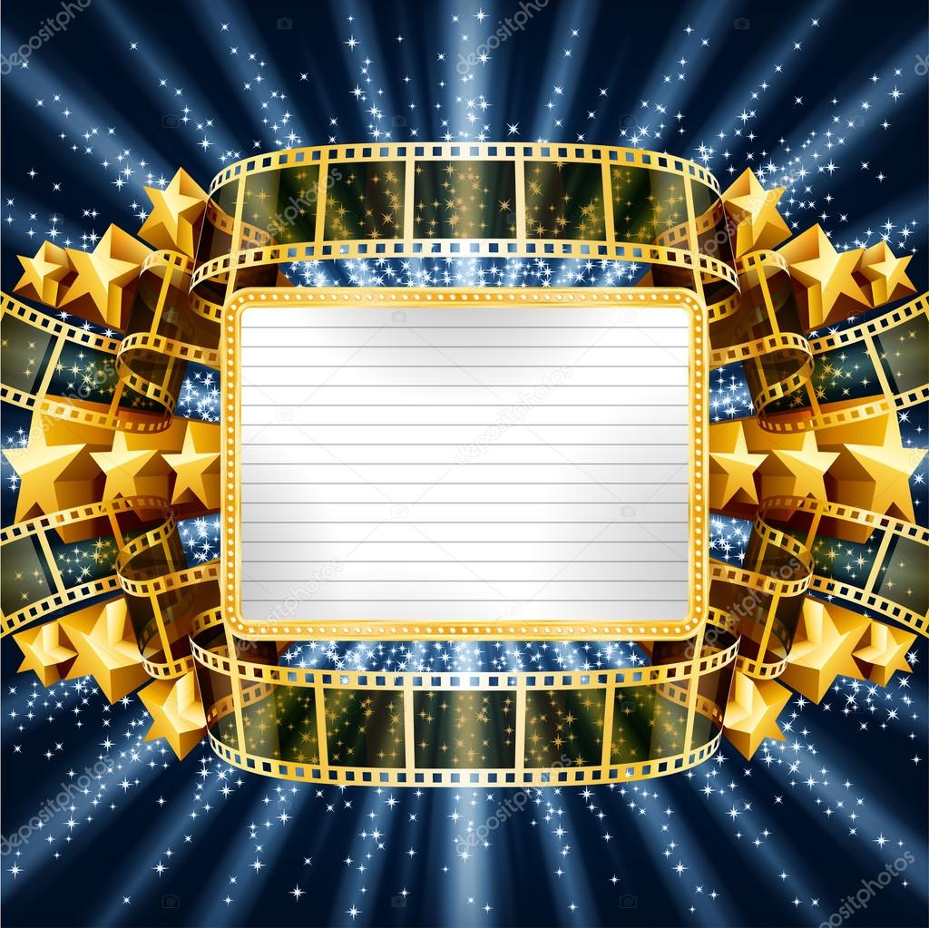 Background with golden banner and film strip
