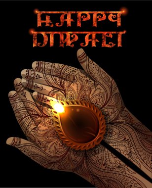 Diwali arka plan ile Diya elinde