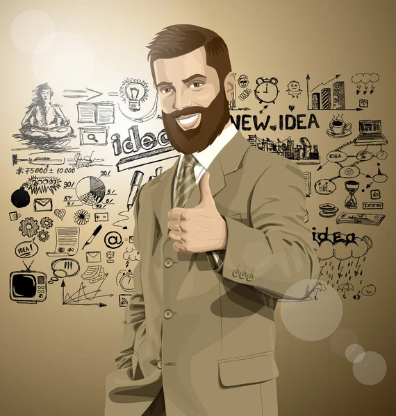 Homme d'affaires avec barbe montre geste — Image vectorielle
