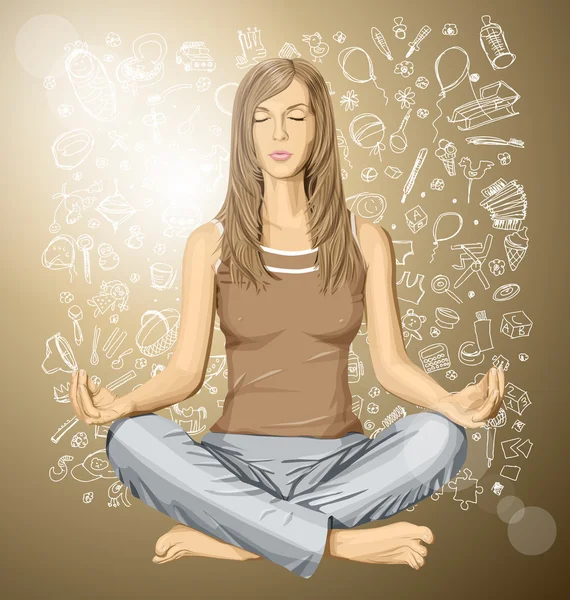 Mujer meditando en pose de loto — Vector de stock