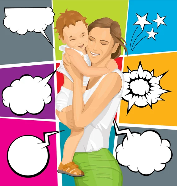 Mujer feliz con el niño — Vector de stock