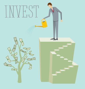 Doları ile işadamı sulama bitki yaprakları