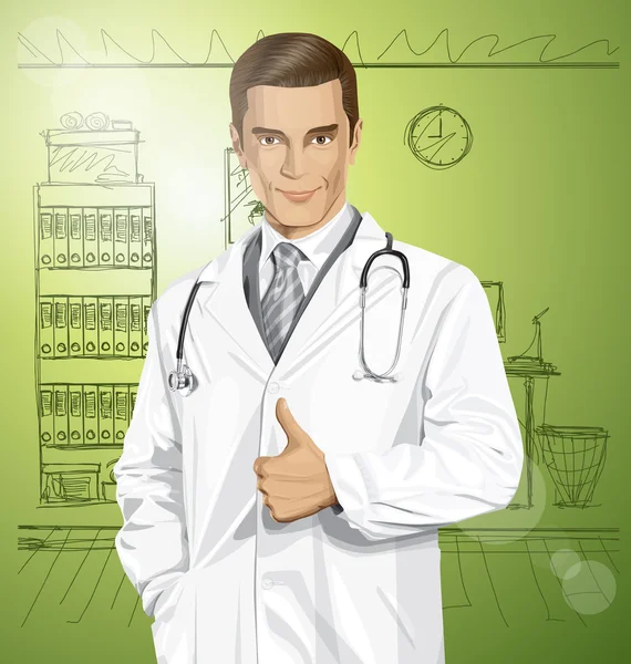 Doctor With Stethoscope shows well done — Stock Vector