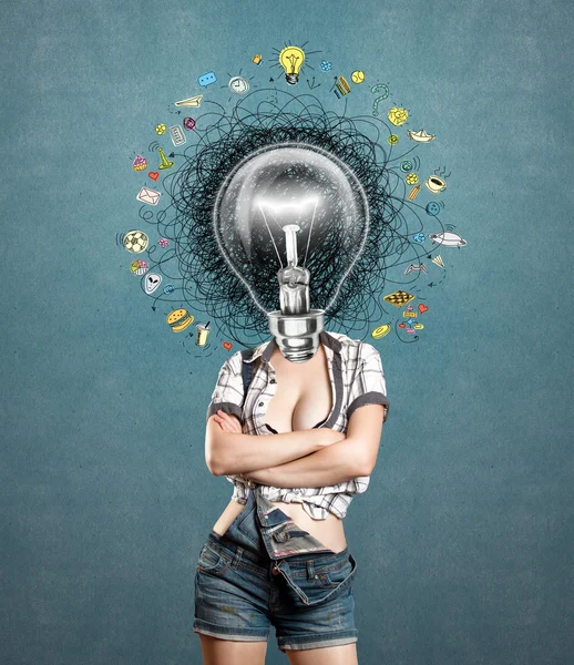 Lamp head woman — Stock Photo, Image