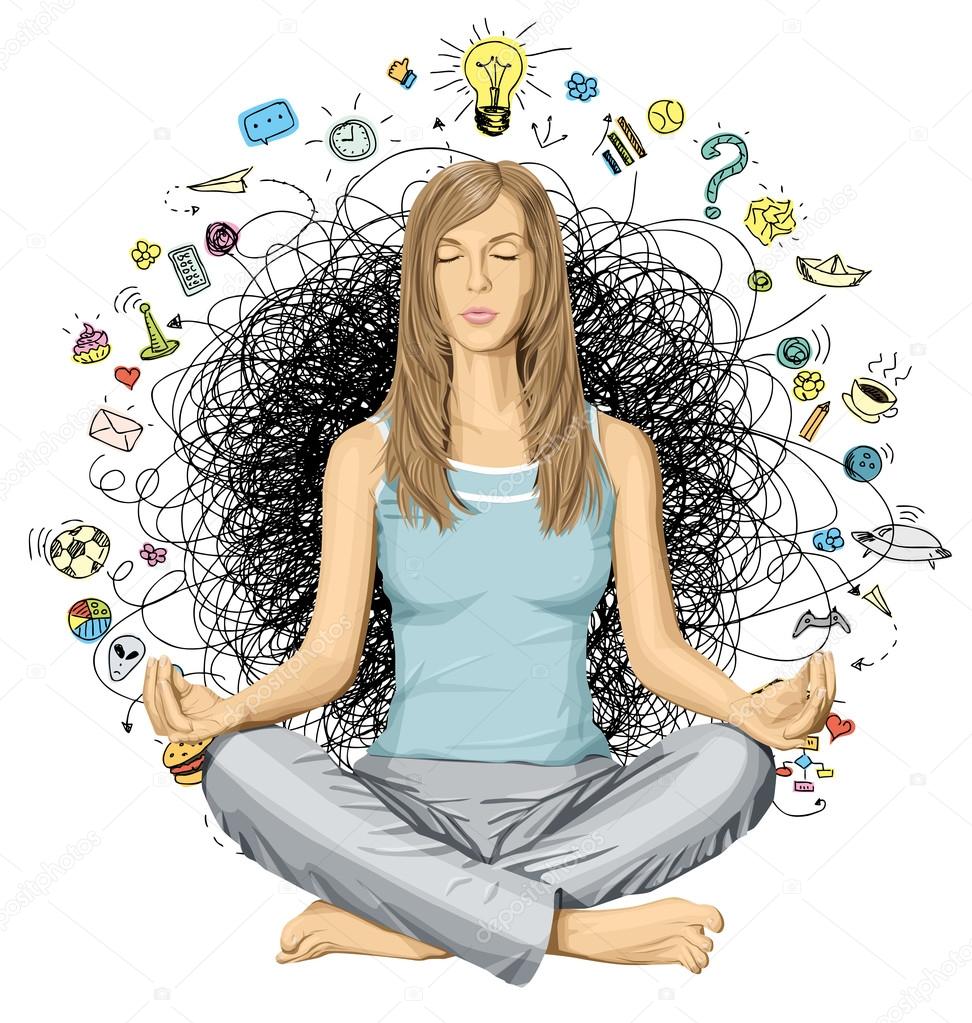 Woman Meditating with doodle