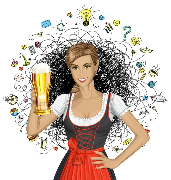 Wanita dengan kostum oktoberfest - Stok Vektor