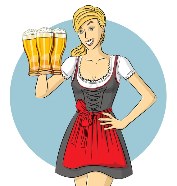 Mulher em traje oktoberfest — Vetor de Stock