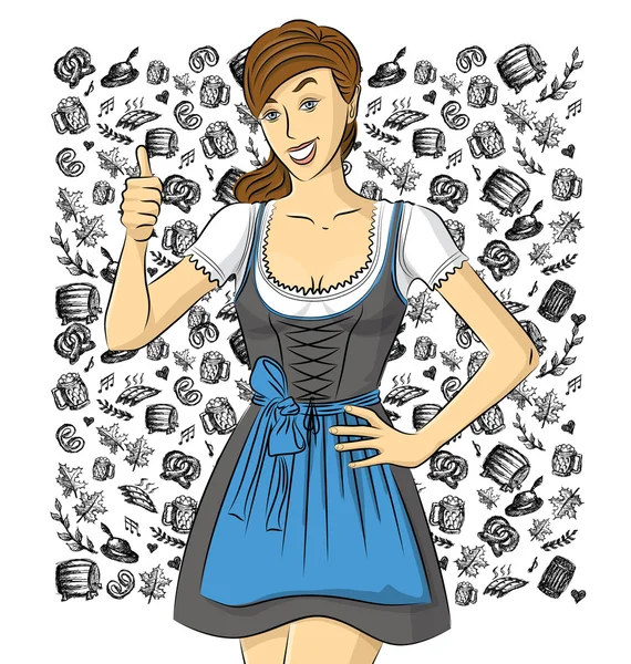 Mujer en traje oktoberfest — Vector de stock