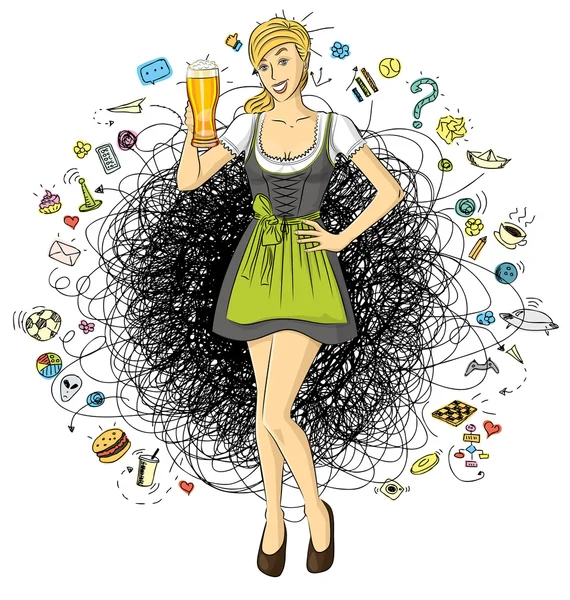 Mujer en traje oktoberfest — Vector de stock