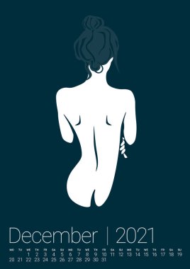 Vektör Erotik Takvim 2021. Yıllık Duvar Takvimi Düzeni. Seksi Kadın İllüstrasyonu. 2021 Takvim Şablonu. Resimler seti. Takvim Kapağı