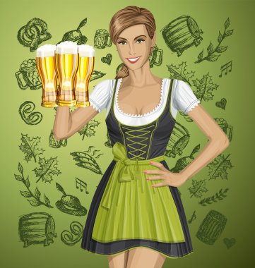 sevimli kadın oktoberfest üzerinde drindl