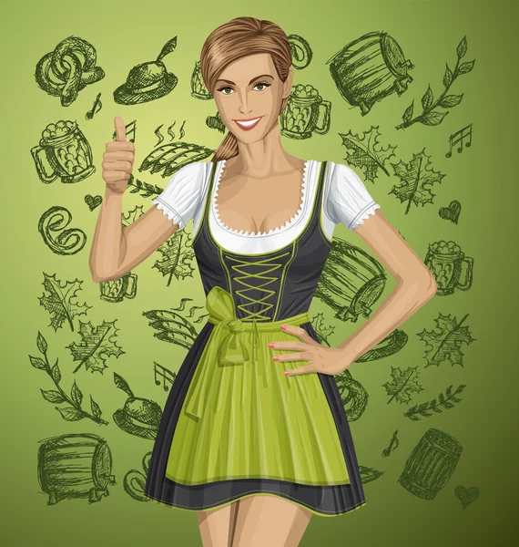 Drindl 在慕尼黑啤酒节上的可爱女人 — 图库矢量图片