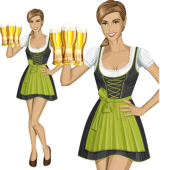 Mujer linda en Drindl en Oktoberfest — Vector de stock