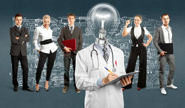 Lamp Head doctor and business team — Stock Photo, Image
