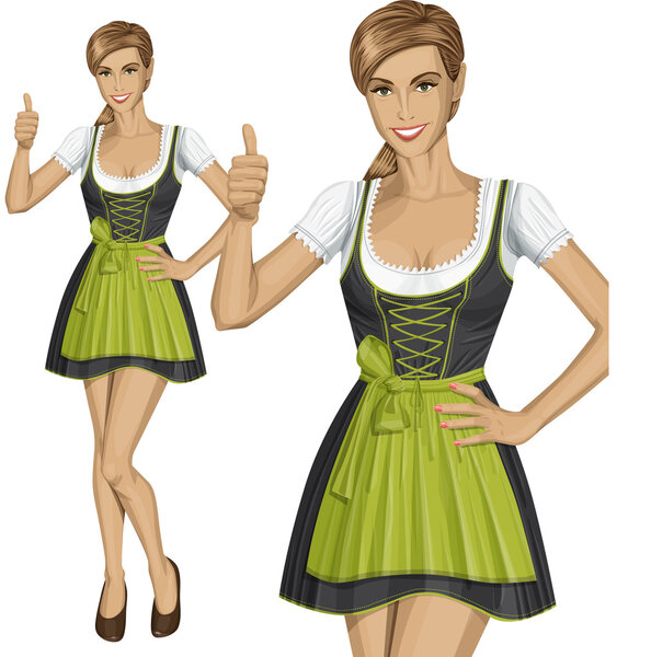 Woman in drindl on oktoberfest with beer