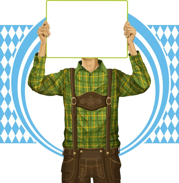 Homme en lederhosen avec tableau d'écriture — Image vectorielle